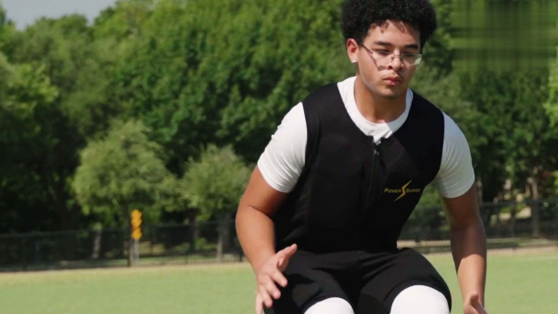 Athlete performing a change-of-direction agility drill